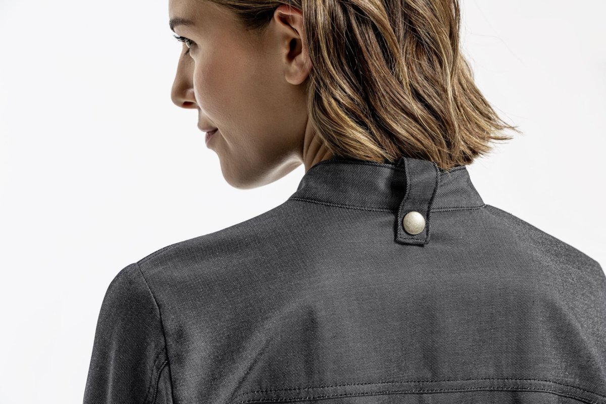 Kochjacke Damen, Bikerstyle, langarm, anthrazit Gr. S (3)