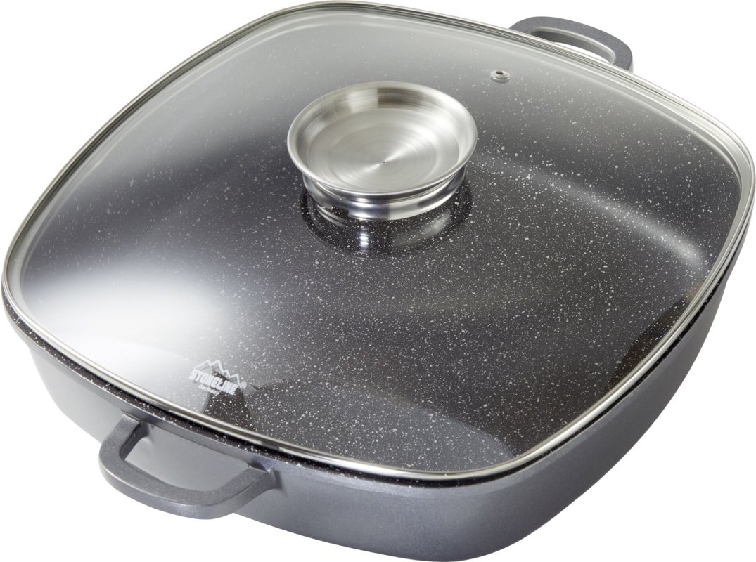 Bratpfanne eckig antihaft mit Aromaglasdeckel 6 Liter (2)