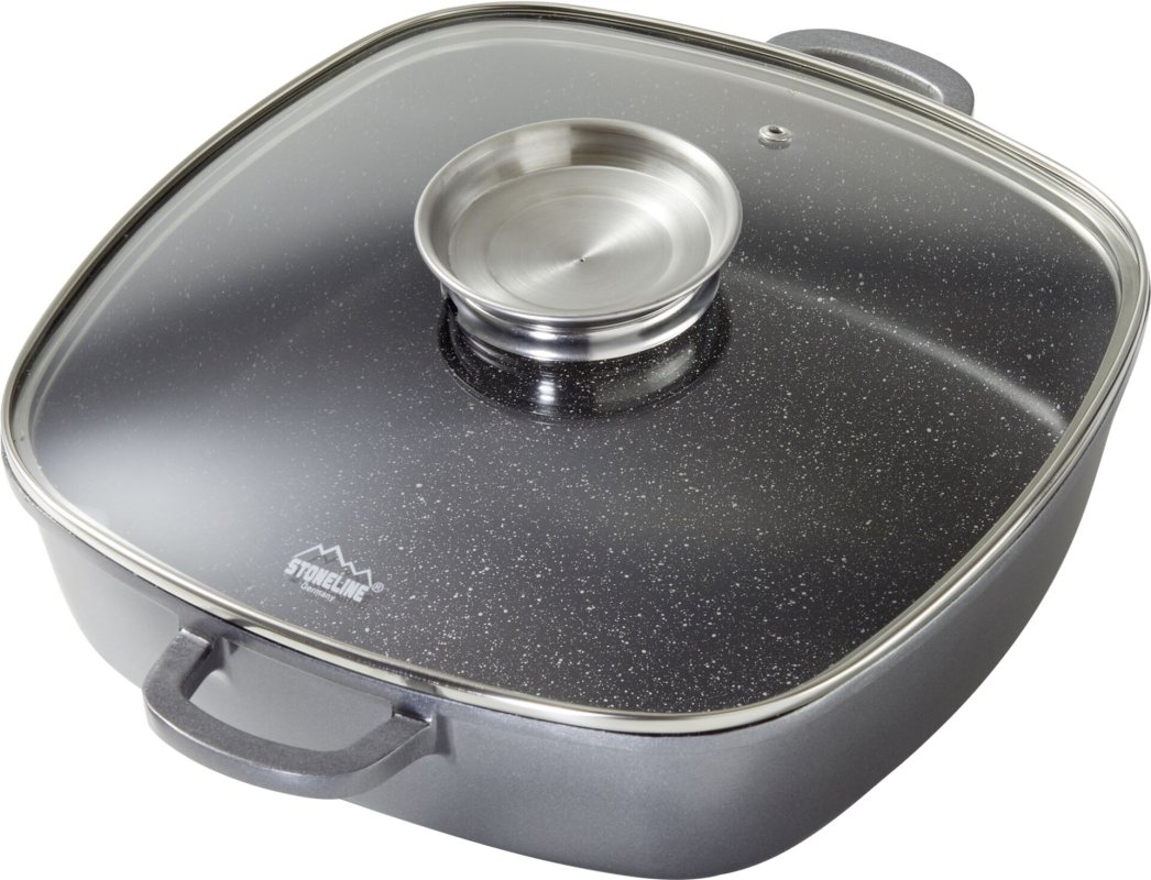 Bratpfanne eckig antihaft mit Aromaglasdeckel 4,7 Liter (2)