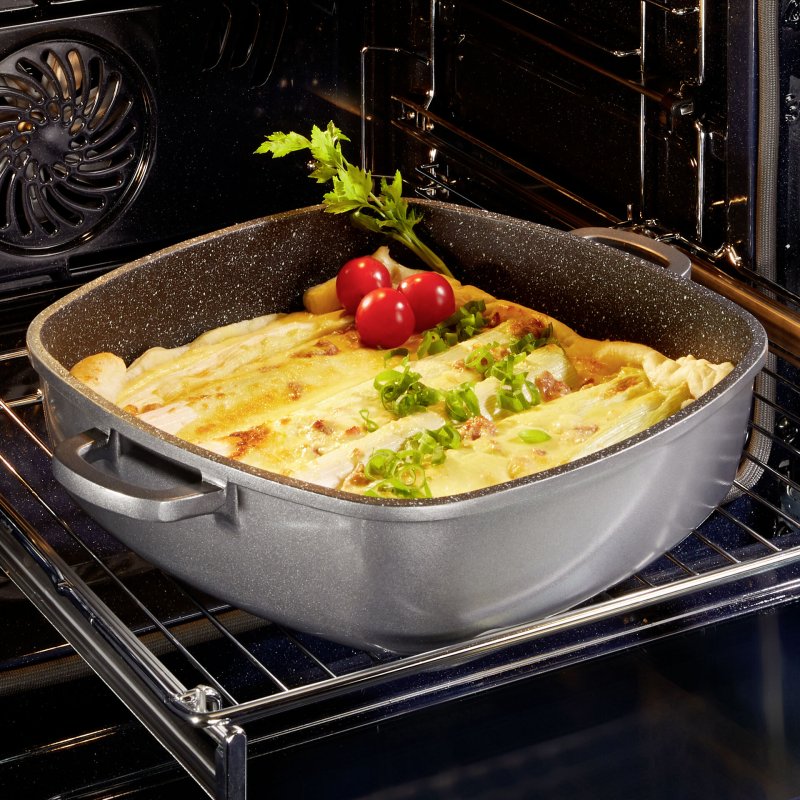 Bratpfanne eckig antihaft mit Aromaglasdeckel 4,7 Liter (1)